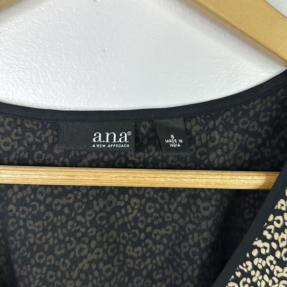 ANA A New Approach Black Tan V Neck Animal Print Sleeveless Empire Waist Dress 8 - Picture 7 of 11